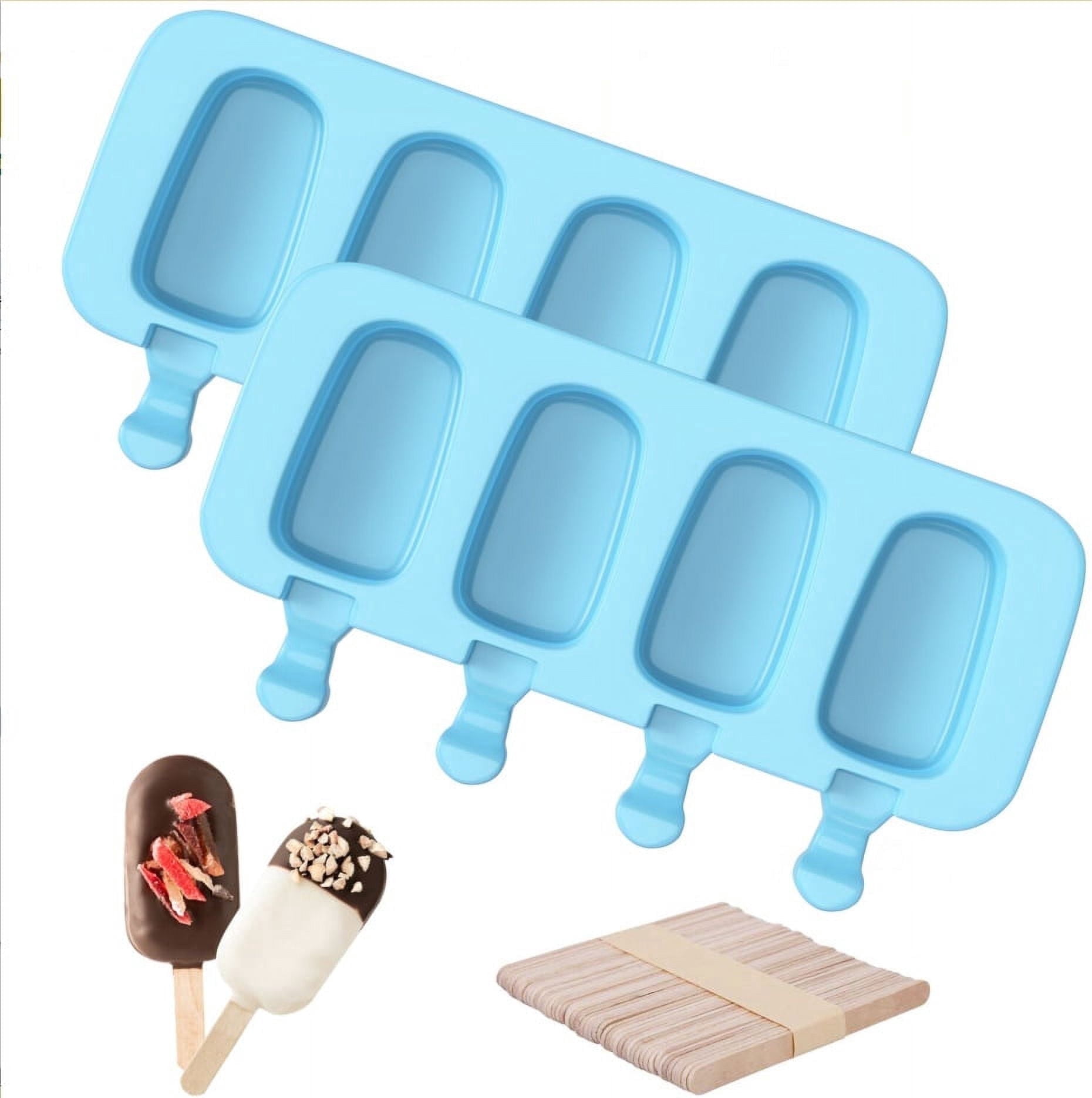 2Pack Popsicle Molds, 4 Cavities Ice Pop Molds, Silicone Popsicle Molds for Kids, Cake Pop Mold with 100 Wooden Sticks for DIY Ice Popsicle, Cakesicle Molds Silicone - Image 1