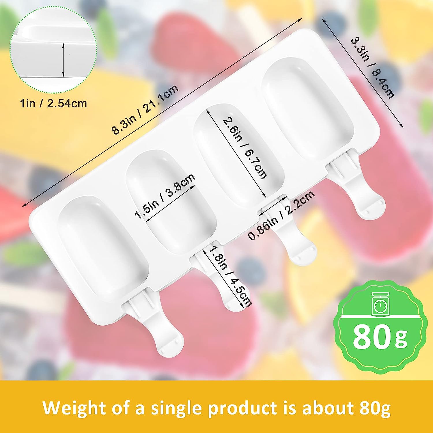 2Pack Popsicle Molds, 4 Cavities Ice Pop Molds, Silicone Popsicle Molds for Kids, Cake Pop Mold with 100 Wooden Sticks for DIY Ice Popsicle, Cakesicle Molds Silicone - Image 2