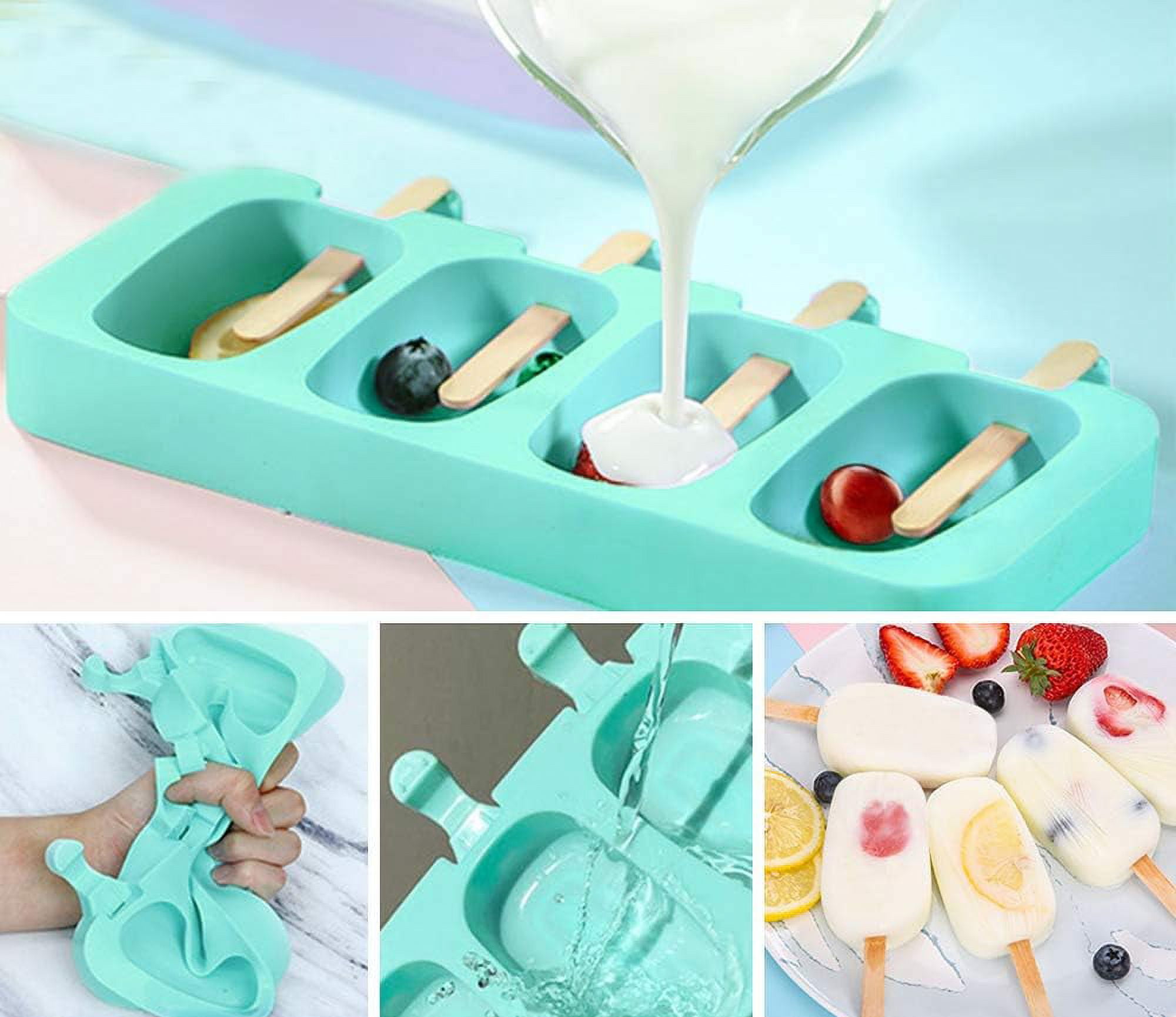2Pack Popsicle Molds, 4 Cavities Ice Pop Molds, Silicone Popsicle Molds for Kids, Cake Pop Mold with 100 Wooden Sticks for DIY Ice Popsicle, Cakesicle Molds Silicone - Image 4