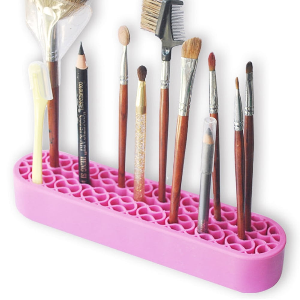 Bueautybox Makeup Beauty Brush Holder Organizer, Lipstick Holder Case Silicone Nail Polish Storage Rack Professional Cosmetic Display Box Pink - Image 3