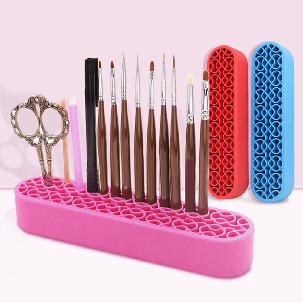 Bueautybox Makeup Beauty Brush Holder Organizer, Lipstick Holder Case Silicone Nail Polish Storage Rack Professional Cosmetic Display Box Red - Image 1