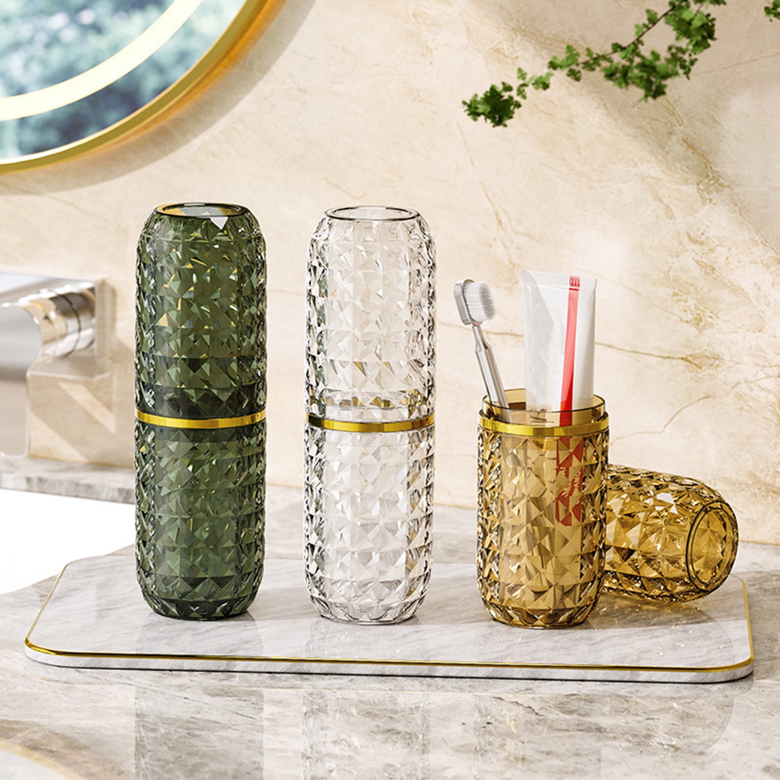 harmtty Toothbrush Box Large Capacity Light Luxury Portable Travel Toothbrush Toothpaste Holder Case for Bathroom,Clear Green - Image 1