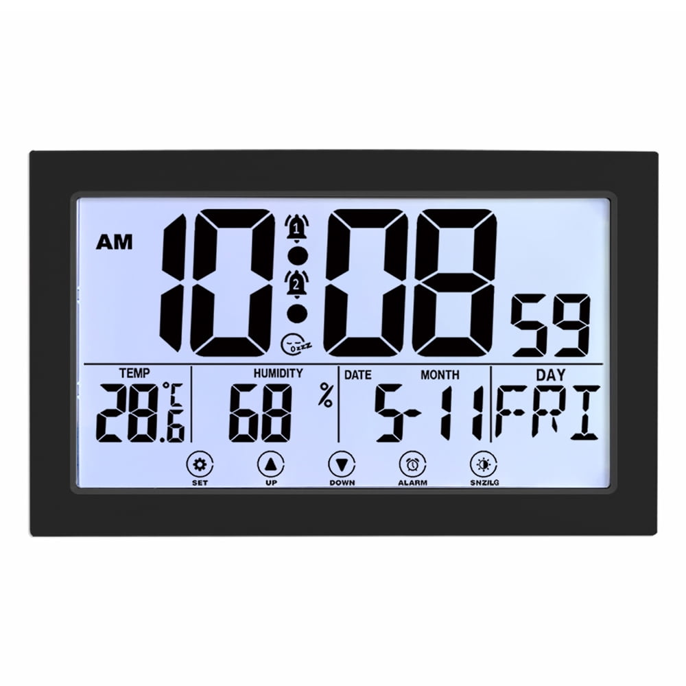 Auto Set Digital Wall Clock Battery Operated,Desk Clocks with Temperature,Humidity ， Display Digital Calendar Alarm Clock for Elderly,Bedroom,Office,black，G165466 black - Image 1