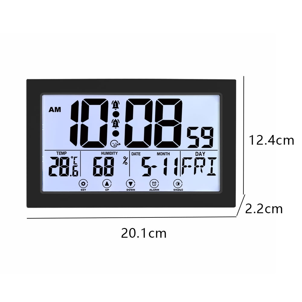 Auto Set Digital Wall Clock Battery Operated,Desk Clocks with Temperature,Humidity ， Display Digital Calendar Alarm Clock for Elderly,Bedroom,Office,black，G165466 black - Image 2
