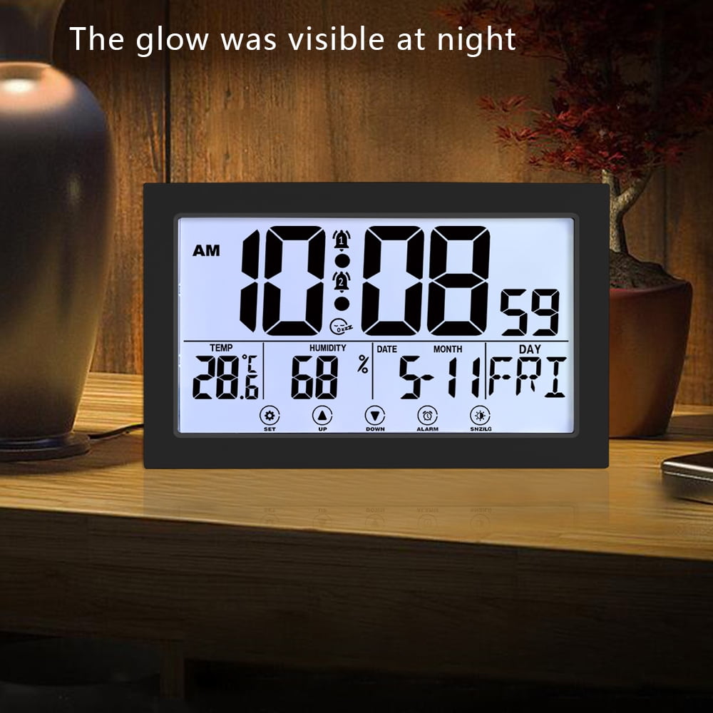 Auto Set Digital Wall Clock Battery Operated,Desk Clocks with Temperature,Humidity ， Display Digital Calendar Alarm Clock for Elderly,Bedroom,Office,black，G165466 black - Image 3