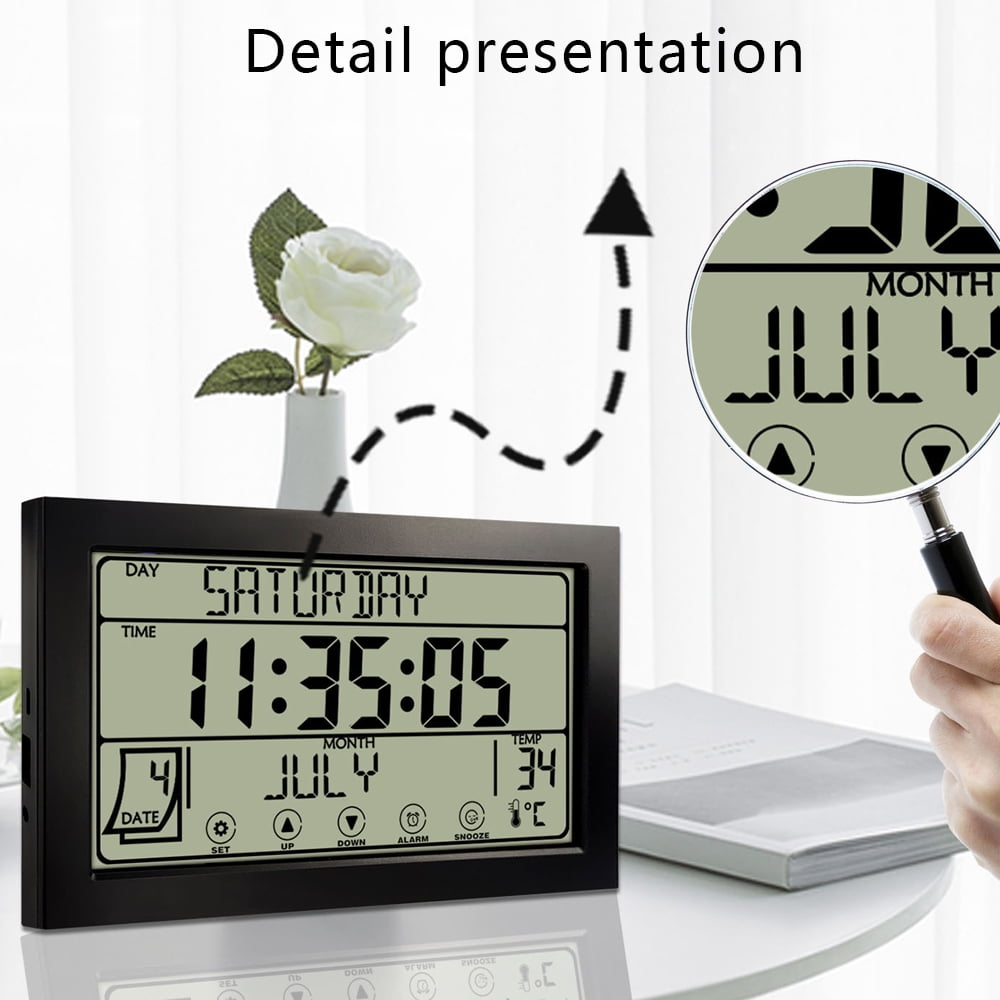 Auto Set Digital Wall Clock Battery Operated,Desk Clocks with Temperature,Humidity ， Display Digital Calendar Alarm Clock for Elderly,Bedroom,Office,black，G165466 black - Image 4