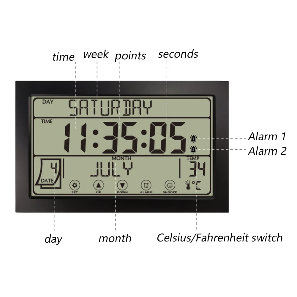 Auto Set Digital Wall Clock Battery Operated,Desk Clocks with Temperature,Humidity ， Display Digital Calendar Alarm Clock for Elderly,Bedroom,Office,black，G165466 black - Image 6