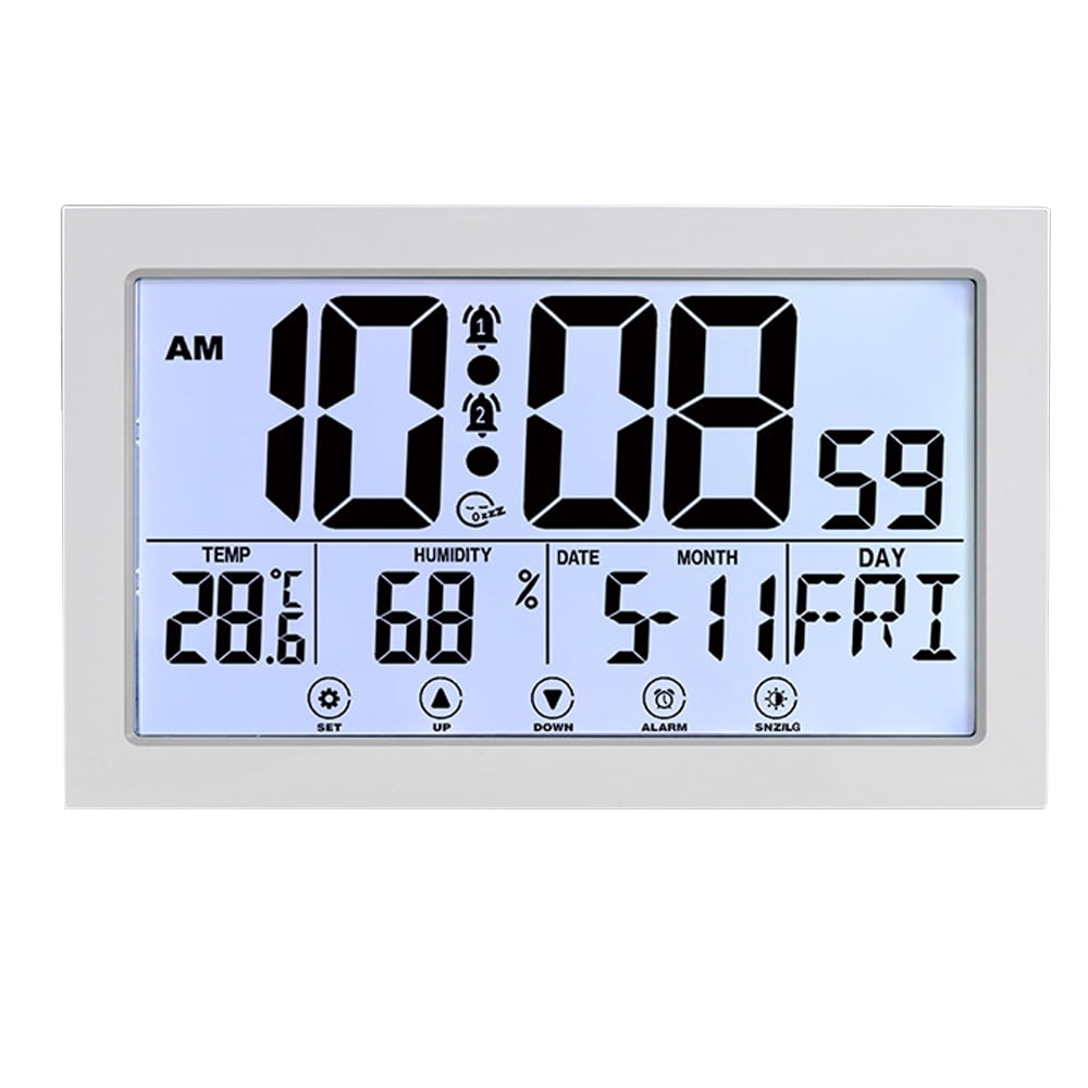 Auto Set Digital Wall Clock Battery Operated,Desk Clocks with Temperature,Humidity ， Display Digital Calendar Alarm Clock for Elderly,Bedroom,Office,black，G165466 white - Image 1