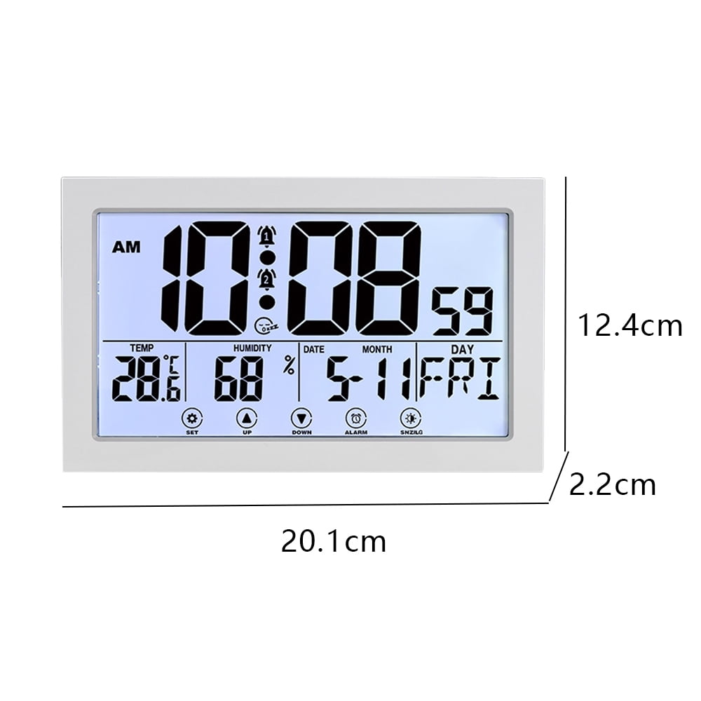 Auto Set Digital Wall Clock Battery Operated,Desk Clocks with Temperature,Humidity ， Display Digital Calendar Alarm Clock for Elderly,Bedroom,Office,black，G165466 white - Image 2