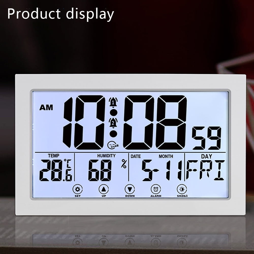 Auto Set Digital Wall Clock Battery Operated,Desk Clocks with Temperature,Humidity ， Display Digital Calendar Alarm Clock for Elderly,Bedroom,Office,black，G165466 white - Image 3