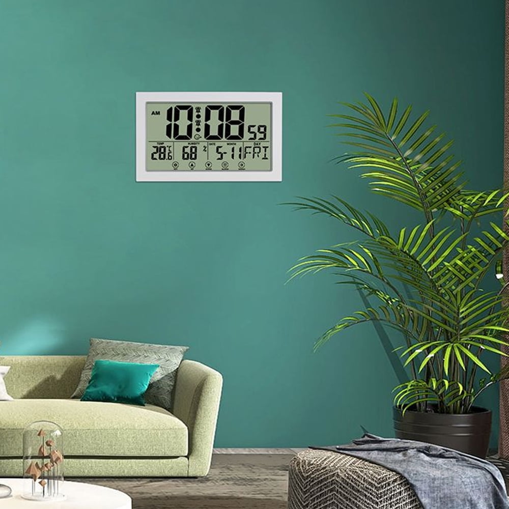 Auto Set Digital Wall Clock Battery Operated,Desk Clocks with Temperature,Humidity ， Display Digital Calendar Alarm Clock for Elderly,Bedroom,Office,black，G165466 white - Image 4
