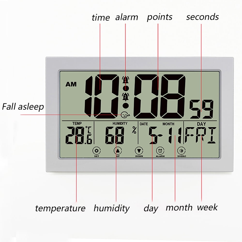 Auto Set Digital Wall Clock Battery Operated,Desk Clocks with Temperature,Humidity ， Display Digital Calendar Alarm Clock for Elderly,Bedroom,Office,black，G165466 white - Image 6