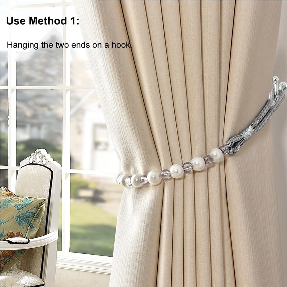 Visland 2 Pack Acrylic Pearl Curtain Tie Backs Curtain Hooks, Elegant Beads Curtain Rope Straps, Decorative Holdbacks Curtain Holders, 29in Golden Yellow - Image 3