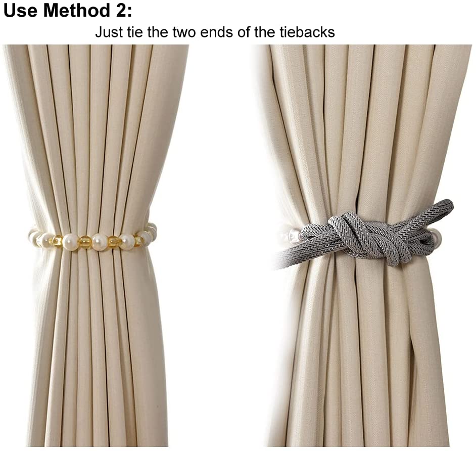 Visland 2 Pack Acrylic Pearl Curtain Tie Backs Curtain Hooks, Elegant Beads Curtain Rope Straps, Decorative Holdbacks Curtain Holders, 29in Sliver Grey - Image 4