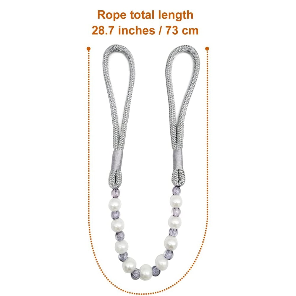 Visland 2 Pack Acrylic Pearl Curtain Tie Backs Curtain Hooks, Elegant Beads Curtain Rope Straps, Decorative Holdbacks Curtain Holders, 29in Sliver Grey - Image 5
