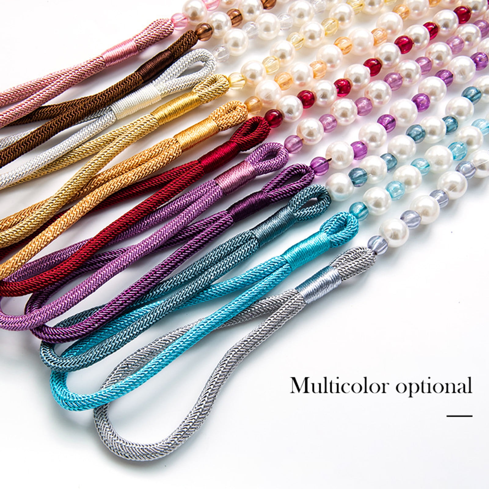 Visland 2 Pack Acrylic Pearl Curtain Tie Backs Curtain Hooks, Elegant Beads Curtain Rope Straps, Decorative Holdbacks Curtain Holders, 29in Sliver Grey - Image 7
