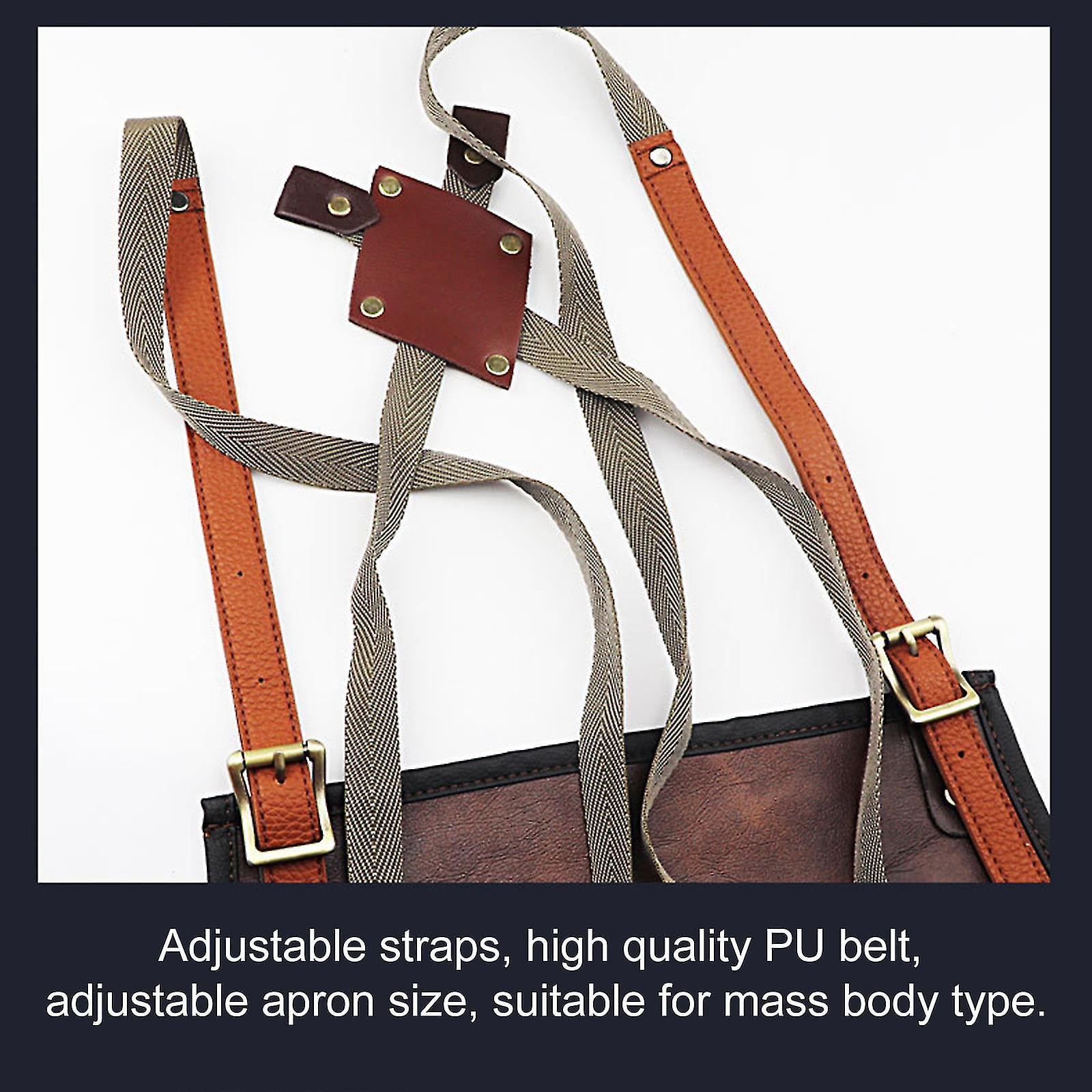 Brown B Chef Apron For Men Women Waterproof Leather Apron With Pockets Cross-Back Straps For Kitchen Bbq Cooking Barber Barista Apron Handworking - Image 4