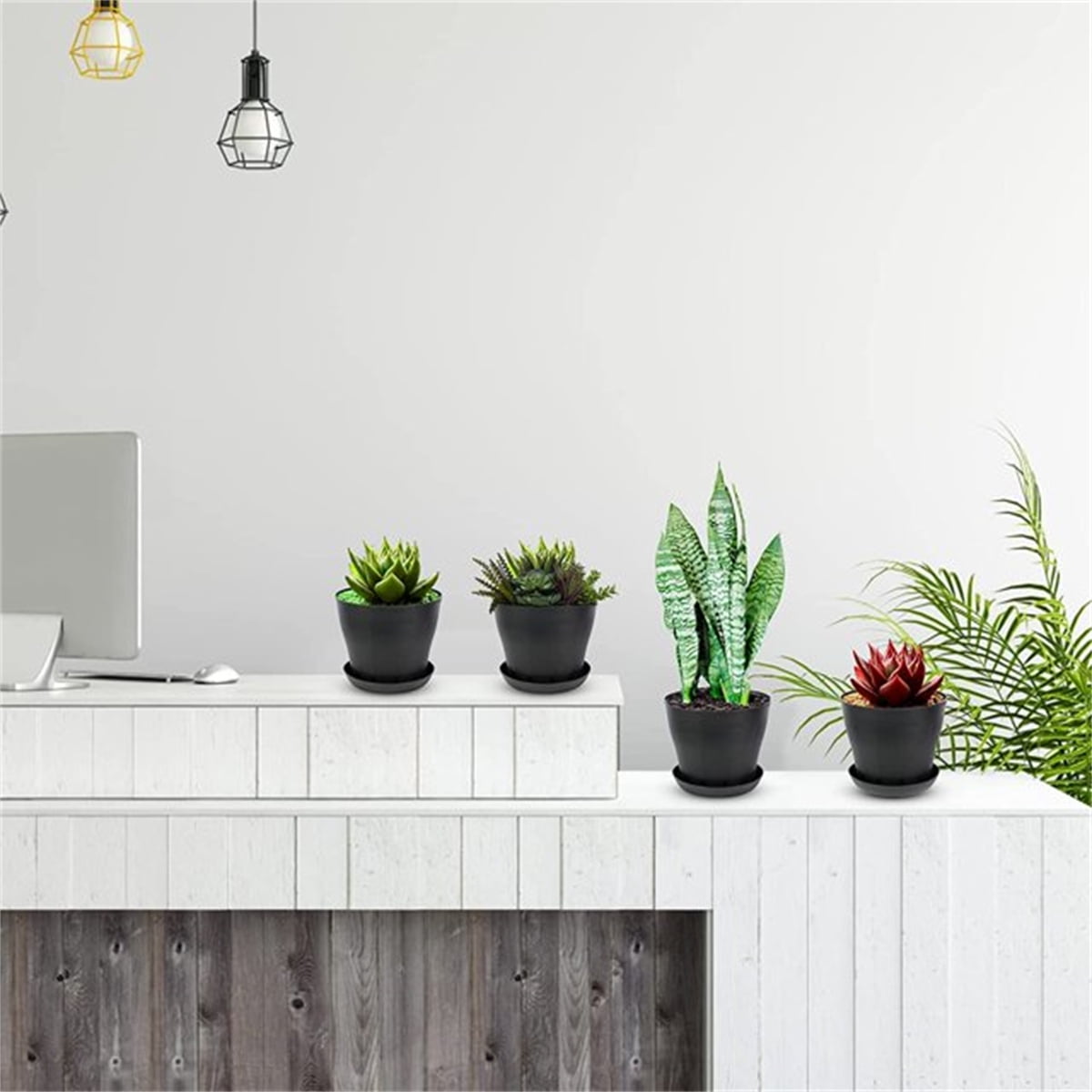 Pots for Plants, 8 Pack 4.8 inch Plastic Planters with Multiple Drainage Holes and Trays - Plant Pots for All Home Garden Flowers Succulents (White) 4.8inch-Black1 - Image 4