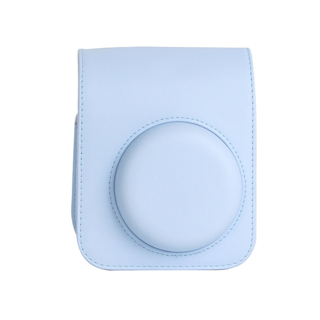 For Instax Mini 12 Camera Case PU Leather Soft Silicone Cover Bag for Fujifilm Polaroid Film Camera Bag w/Shoulder Strap Hydrangea blue - Image 1