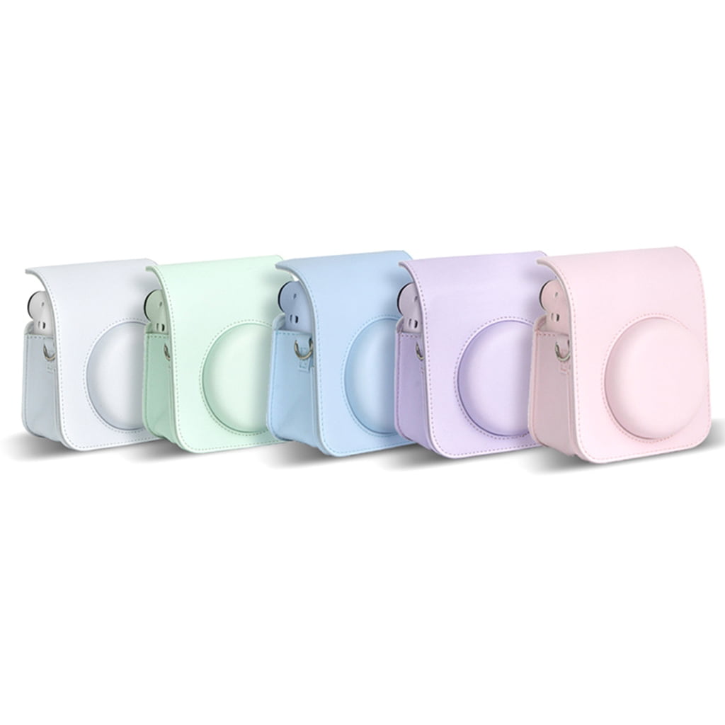 For Instax Mini 12 Camera Case PU Leather Soft Silicone Cover Bag for Fujifilm Polaroid Film Camera Bag w/Shoulder Strap Hydrangea blue - Image 4