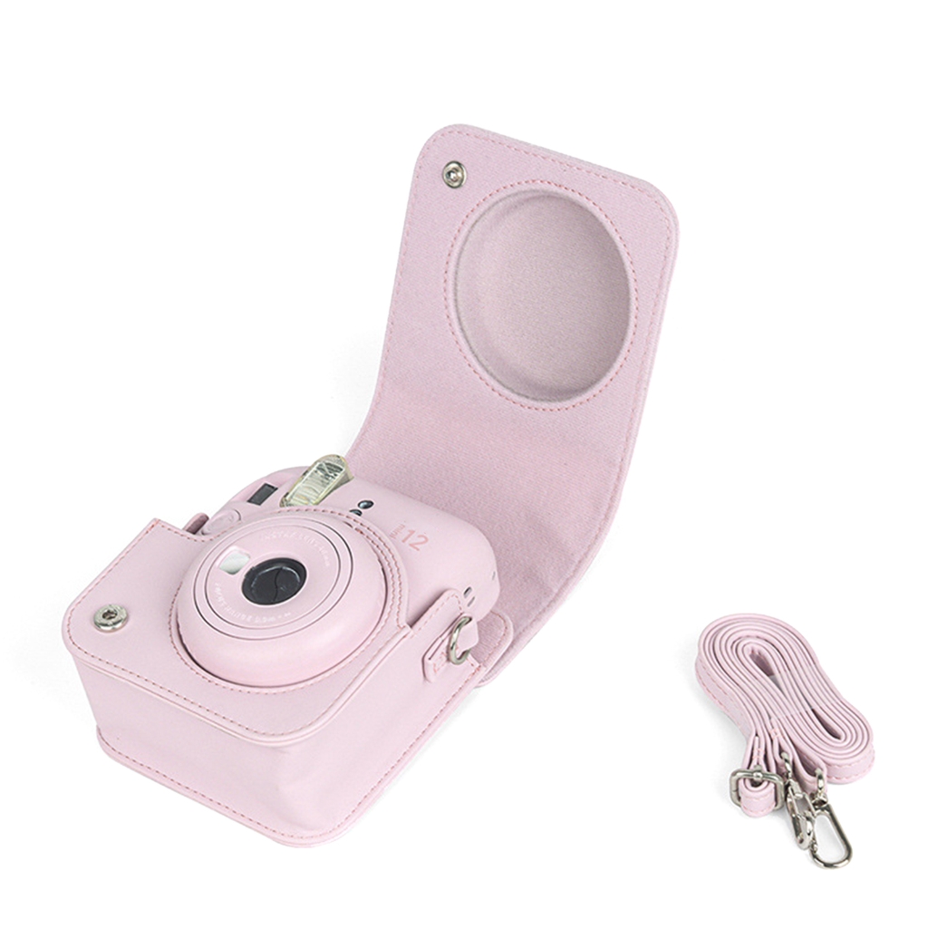 For Instax Mini 12 Camera Case PU Leather Soft Silicone Cover Bag for Fujifilm Polaroid Film Camera Bag w/Shoulder Strap Hydrangea blue - Image 7