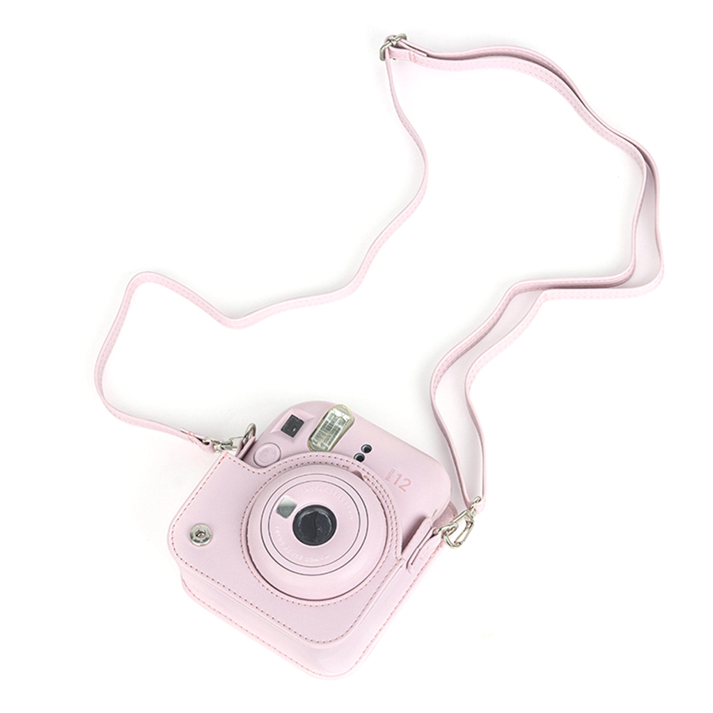 For Instax Mini 12 Camera Case PU Leather Soft Silicone Cover Bag for Fujifilm Polaroid Film Camera Bag w/Shoulder Strap Iris purple - Image 6