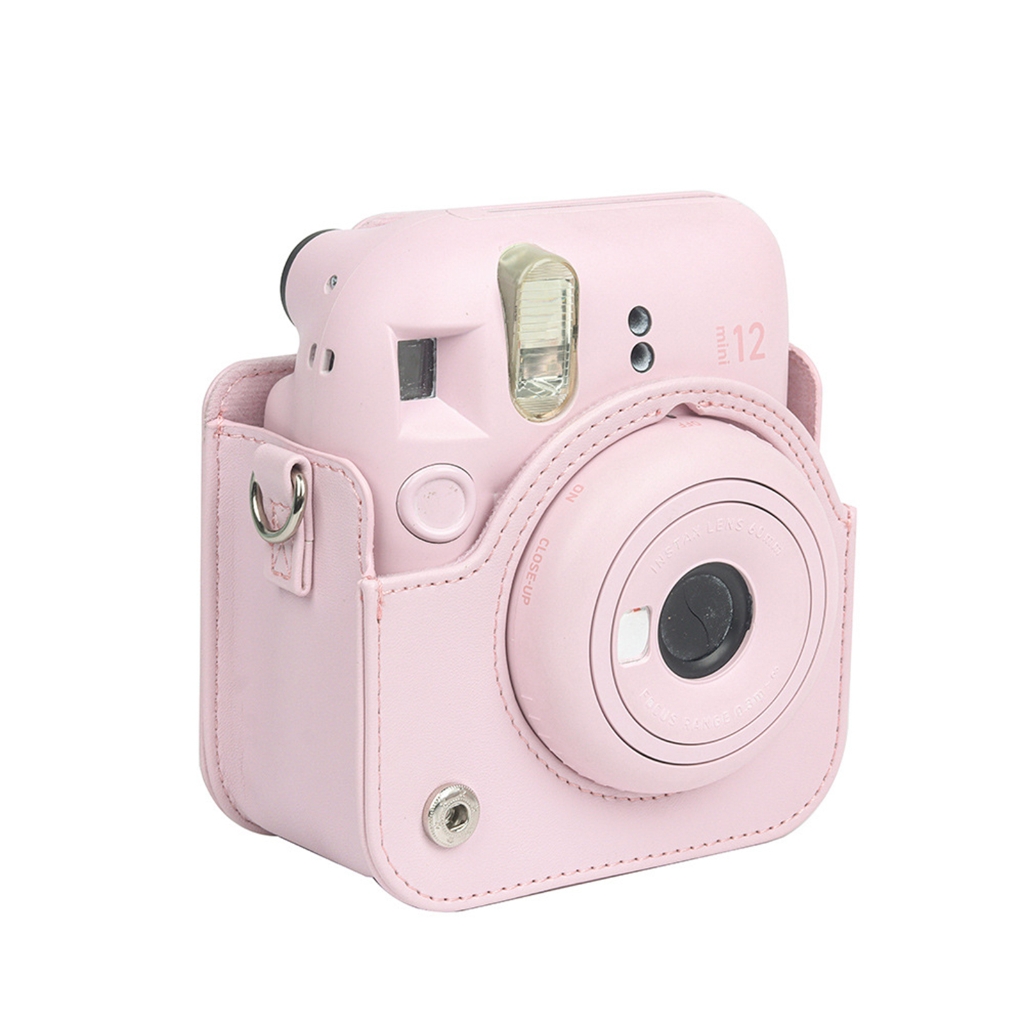 For Instax Mini 12 Camera Case PU Leather Soft Silicone Cover Bag for Fujifilm Polaroid Film Camera Bag w/Shoulder Strap Jasmine white - Image 8