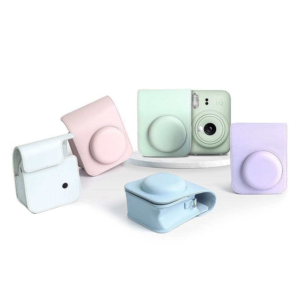 For Instax Mini 12 Camera Case PU Leather Soft Silicone Cover Bag for Fujifilm Polaroid Film Camera Bag w/Shoulder Strap Mint Green - Image 2