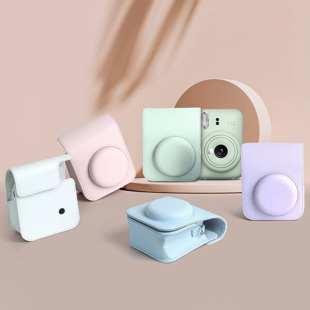 For Instax Mini 12 Camera Case PU Leather Soft Silicone Cover Bag for Fujifilm Polaroid Film Camera Bag w/Shoulder Strap Mint Green - Image 3