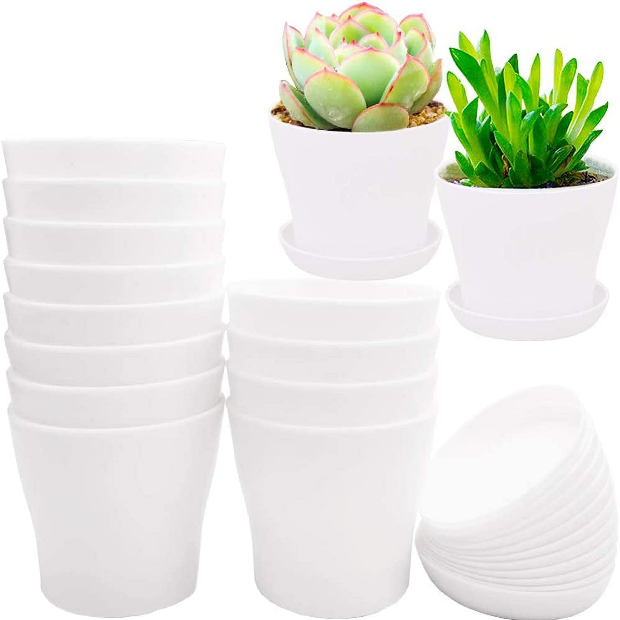 Pots for Plants, 8 Pack 4 inch Plastic Planters with Multiple Drainage Holes and Trays - Plant Pots for All Home Garden Flowers Succulents (White) 4inch-White - Image 1