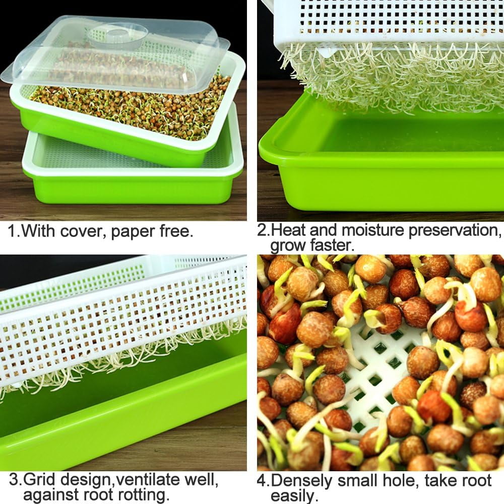 Tutuviw BPA Free Hydroponics Soilless Seeds Sprouter Microgreen Seed Sprouter Trays Seed Germination Double Tier Grow Trays with Lid 1PCS-Seed Sprouter Tray - Image 4