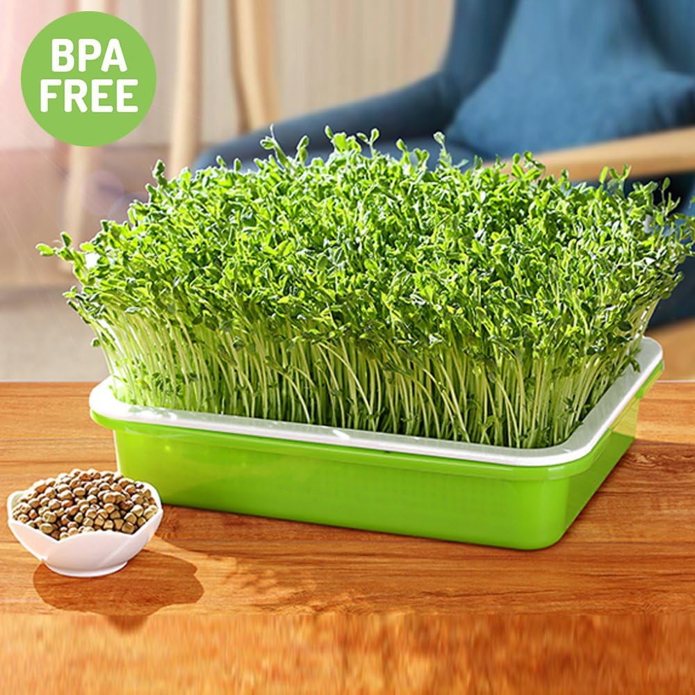 Tutuviw BPA Free Hydroponics Soilless Seeds Sprouter Microgreen Seed Sprouter Trays Seed Germination Double Tier Grow Trays with Lid 1PCS-Seed Sprouter Tray+Lid - Image 8