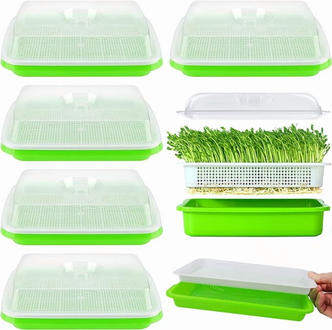 Tutuviw BPA Free Hydroponics Soilless Seeds Sprouter Microgreen Seed Sprouter Trays Seed Germination Double Tier Grow Trays with Lid 5PCS-Seed Sprouter Tray+Lid - Image 1