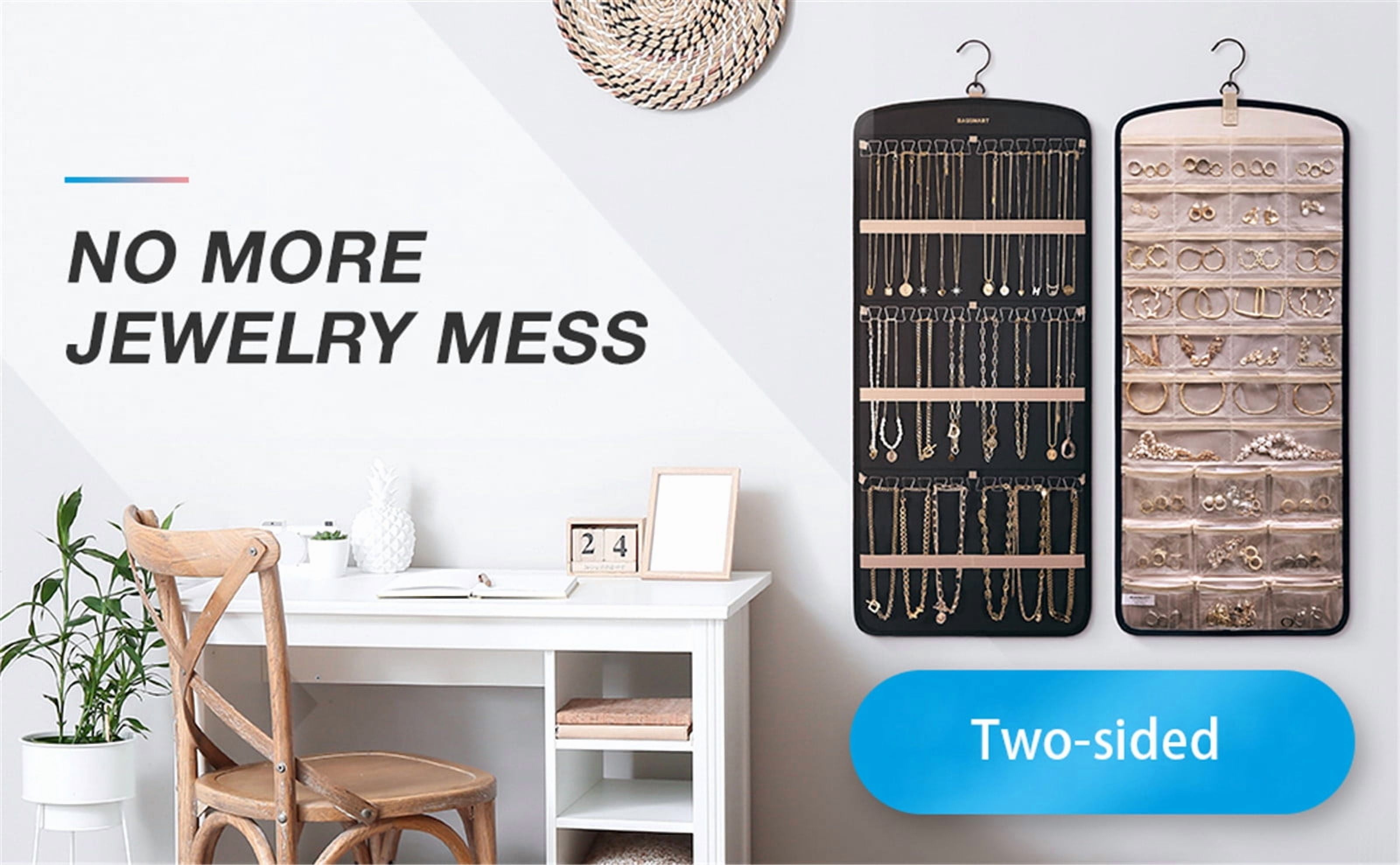 Hanging Jewelry Organizer Necklace Holder Anti-tangle Earrings Rings Hanger with 20 Jewelry Bags Travel Storage Roll with Pockets Hang on Closet, Wall, Door,1 Piece, Large, Black - Image 8