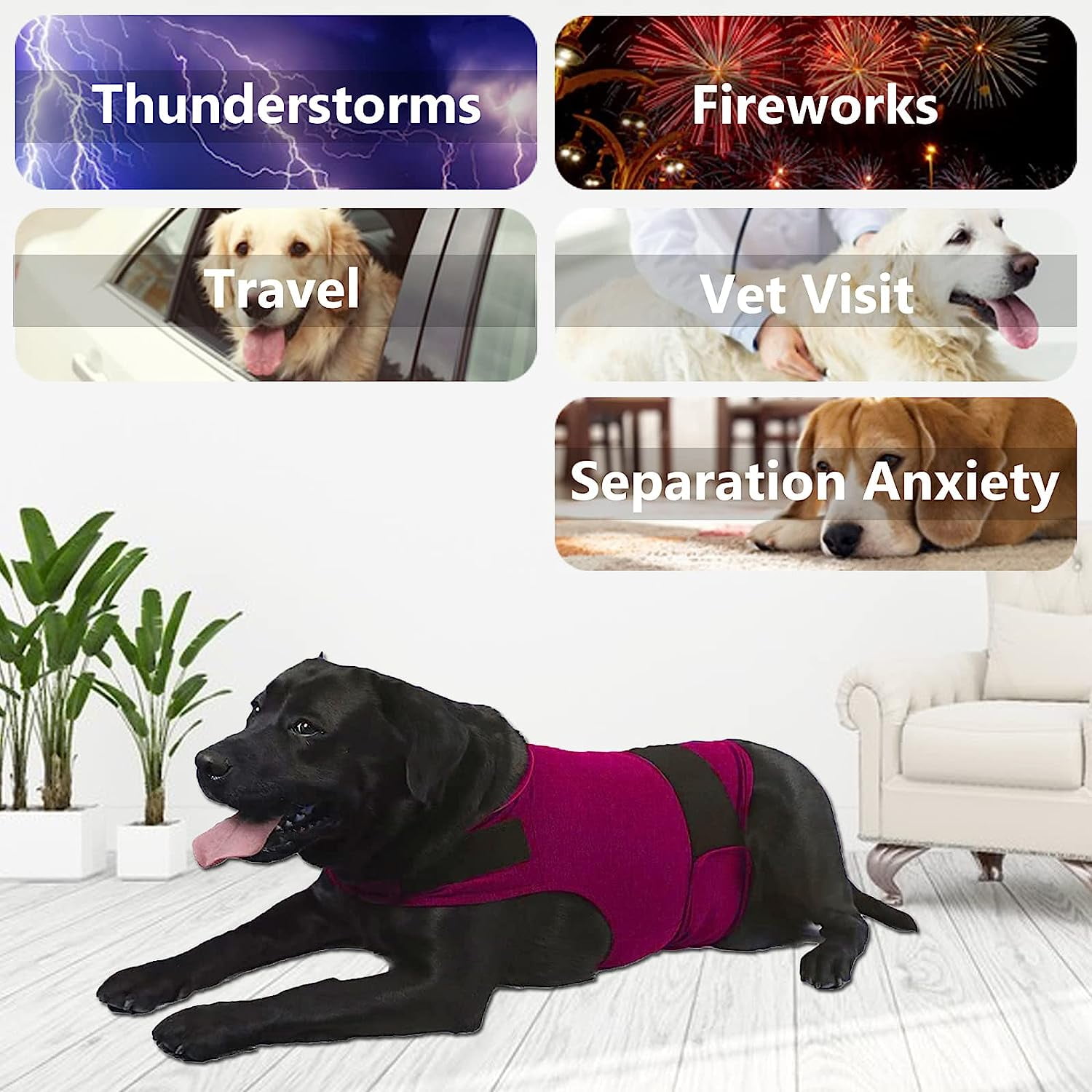 Dog Jacket, Skin-Friendly Dog Calming Vest - Dog Shirt for Thunder, Fireworks and Separation - Keep Pet Calm Without Medicine & Training, Anti Anxiety Vest for Dogs S Rose Red - Image 7