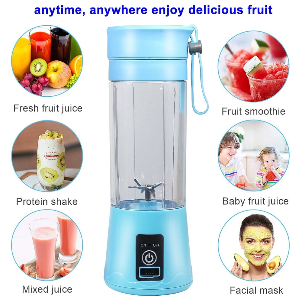 Mini Portable Blender,Smoothies Personal Blender Mini Shakes Juicer Cup USB Rechargeable With 6 blades,White Blue - Image 4