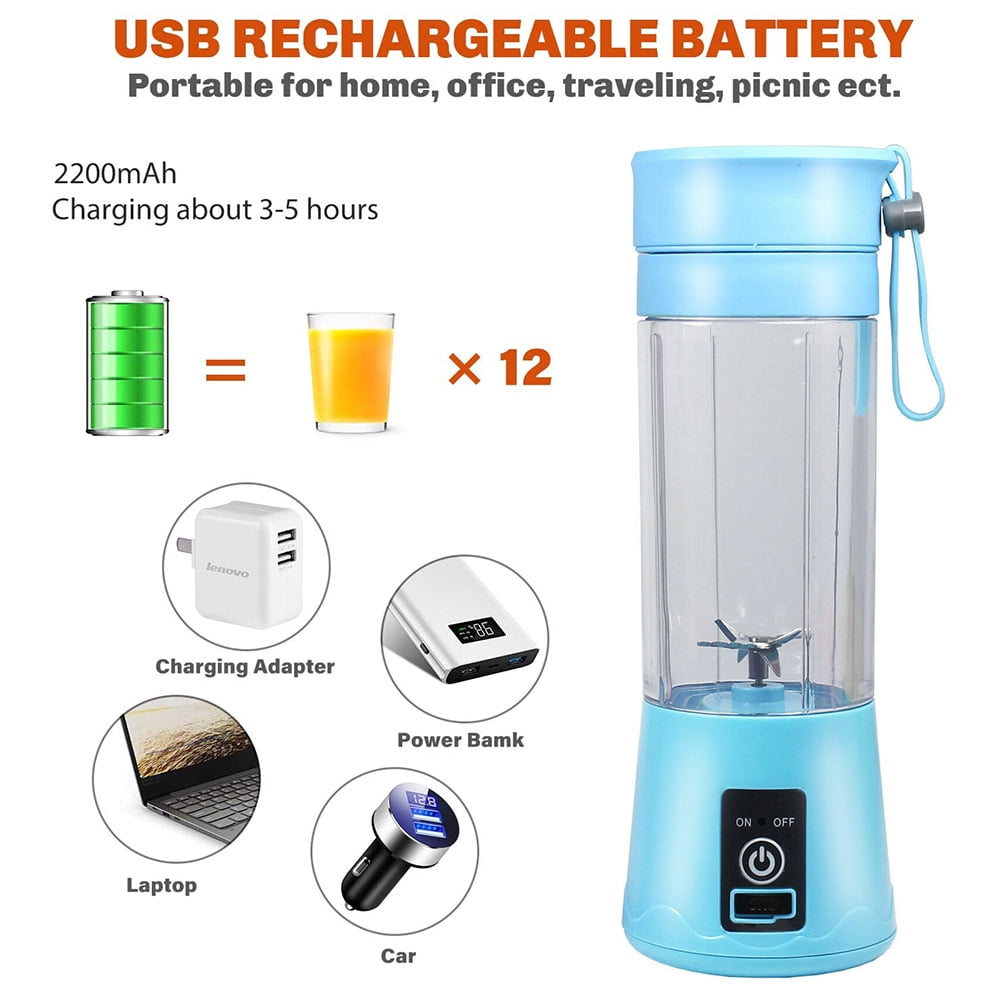 Mini Portable Blender,Smoothies Personal Blender Mini Shakes Juicer Cup USB Rechargeable With 6 blades White - Image 6