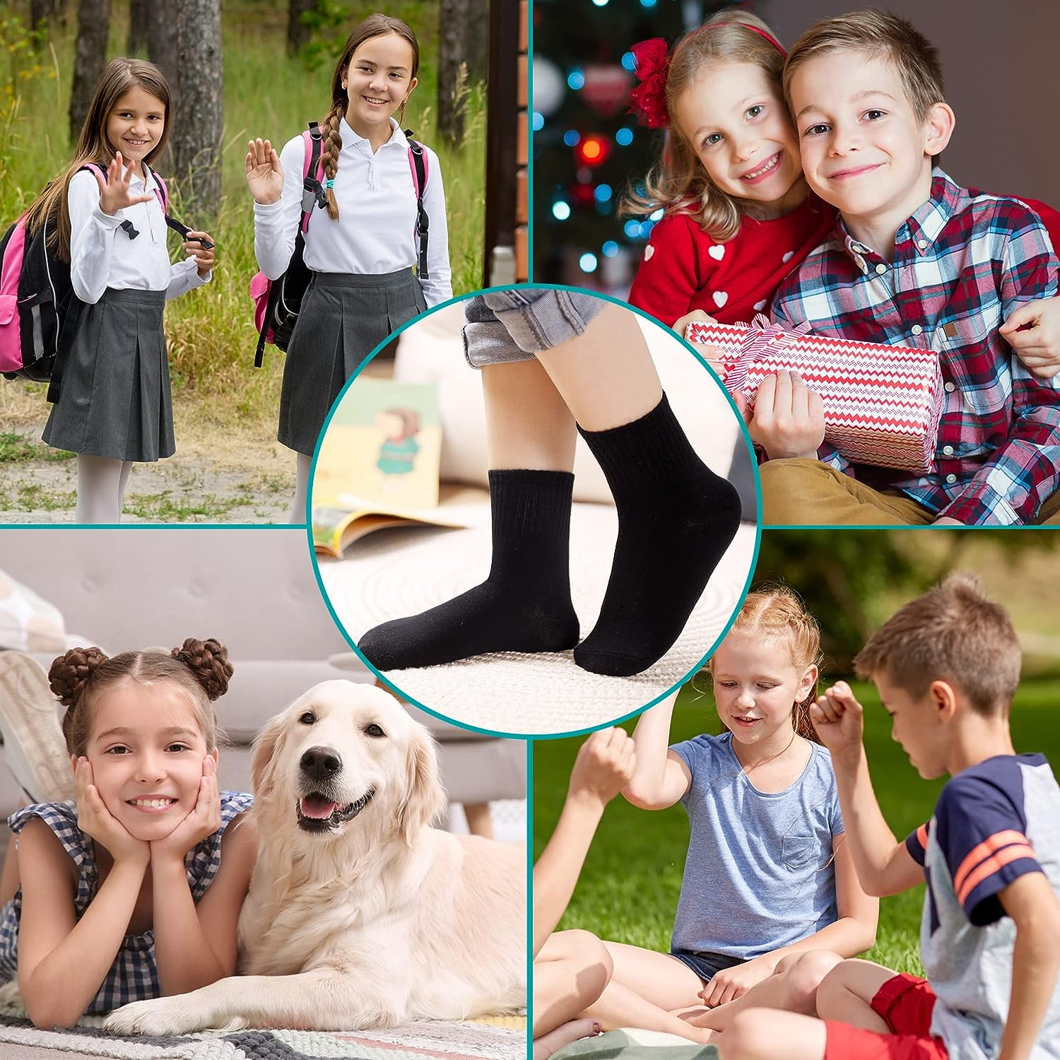 Holzlrgus Kids Athletic Crew Socks Boys Girls Cotton School Uniform Casual Basic Socks 6 Pairs 9 - 12 Years Black - Image 5