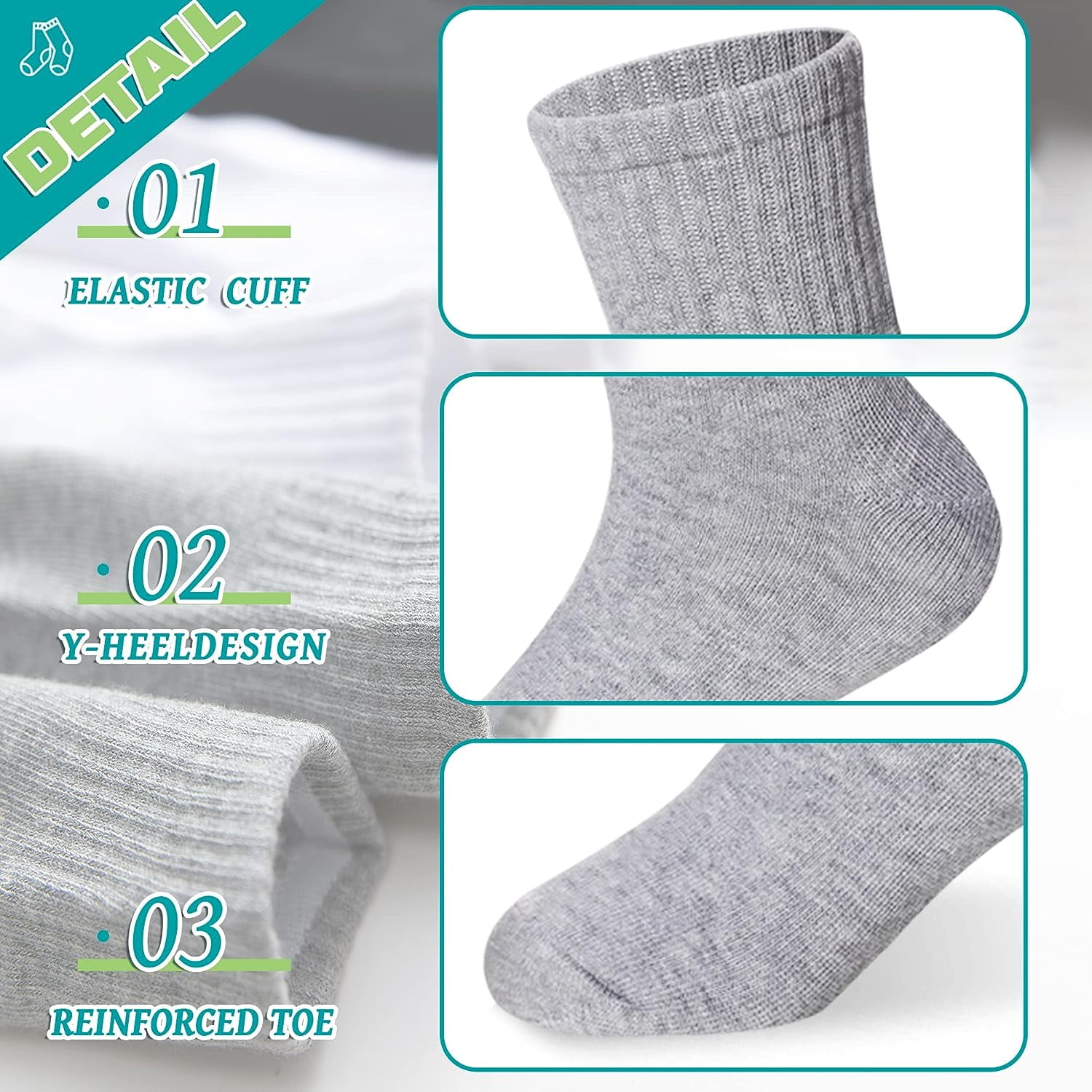 Holzlrgus Kids Athletic Crew Socks Boys Girls Cotton School Uniform Casual Basic Socks 6 Pairs 3-5T Black + Gray - Image 4