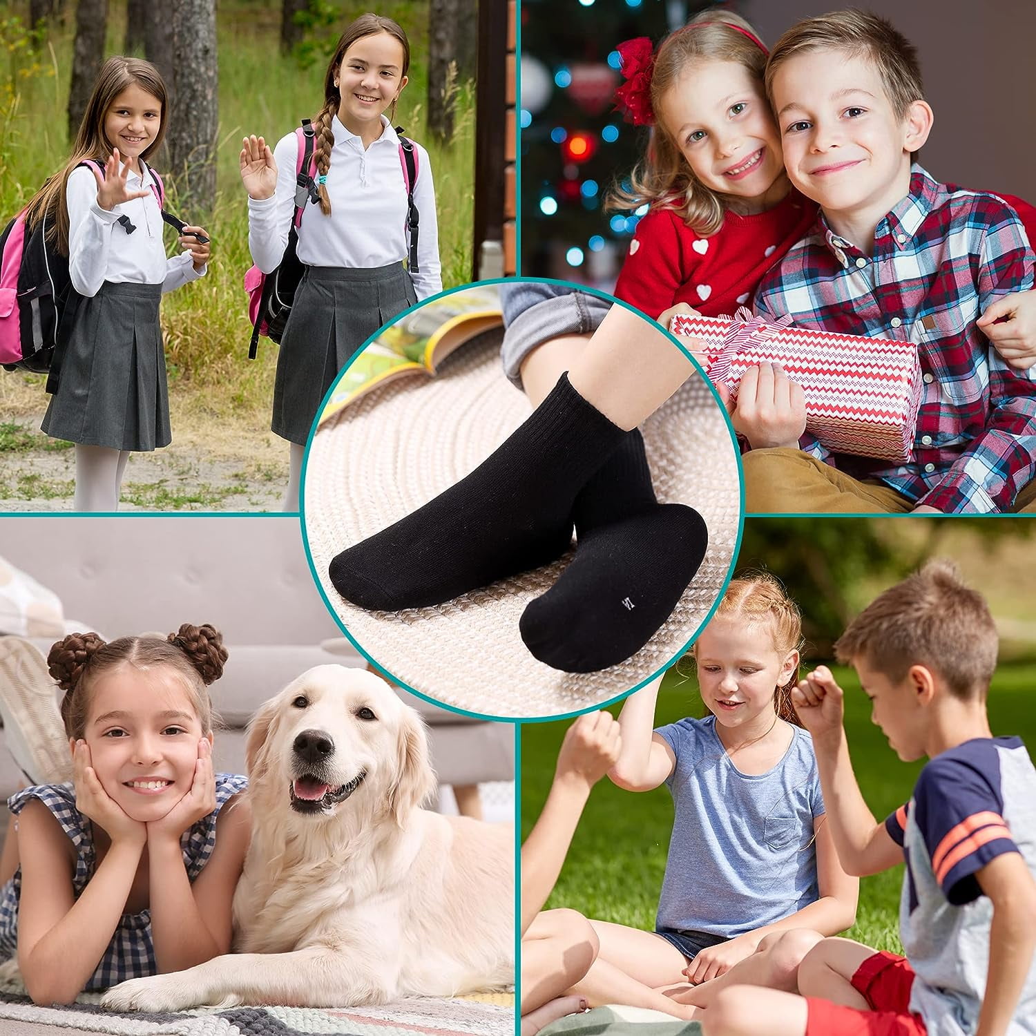 Holzlrgus Kids Athletic Crew Socks Boys Girls Cotton School Uniform Casual Basic Socks 6 Pairs 6 - 8 Years Black + Gray - Image 5