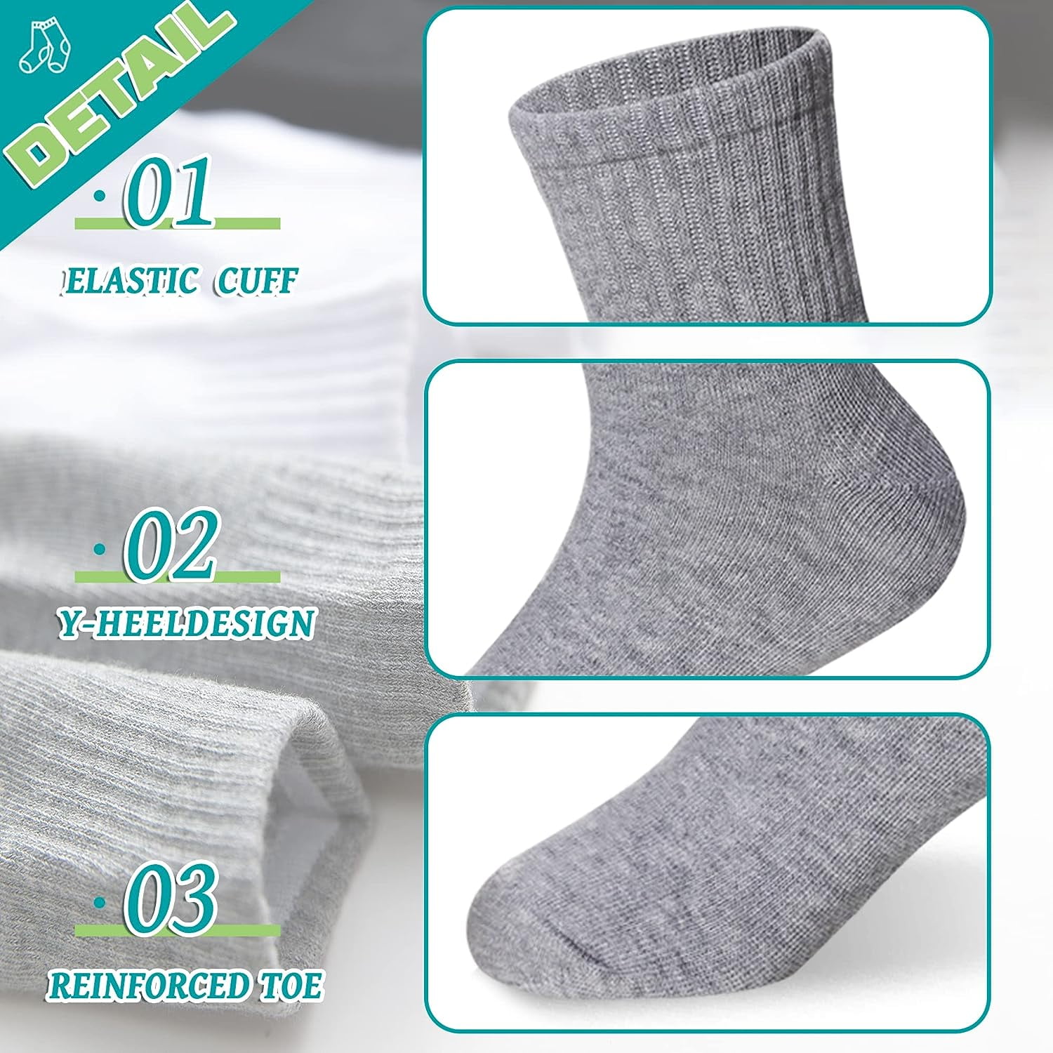 Holzlrgus Kids Athletic Crew Socks Boys Girls Cotton School Uniform Casual Basic Socks 6 Pairs 3-5T Black+ White + Grey - Image 4