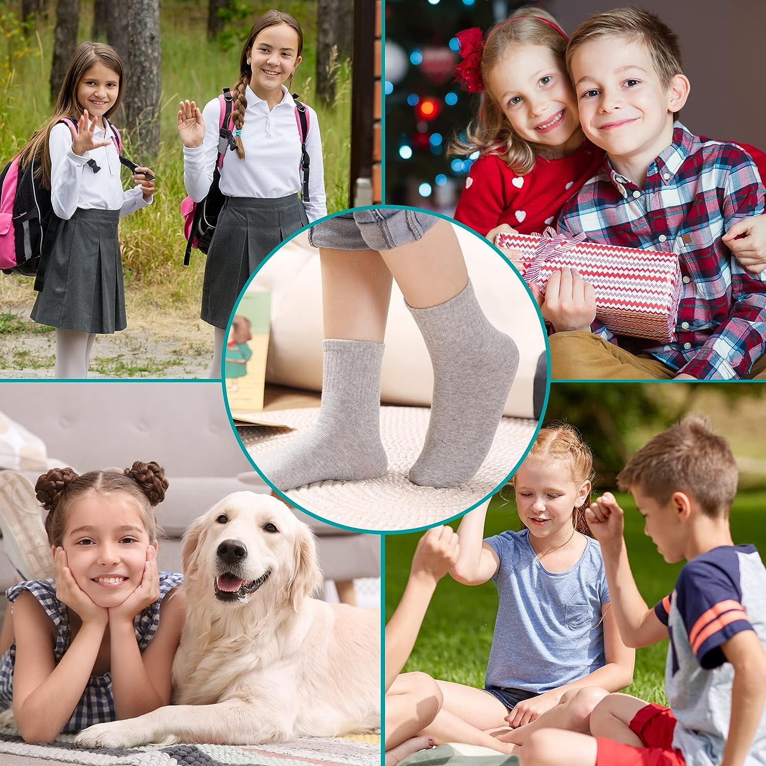 Holzlrgus Kids Athletic Crew Socks Boys Girls Cotton School Uniform Casual Basic Socks 6 Pairs 3-5T Black+ White + Grey - Image 5