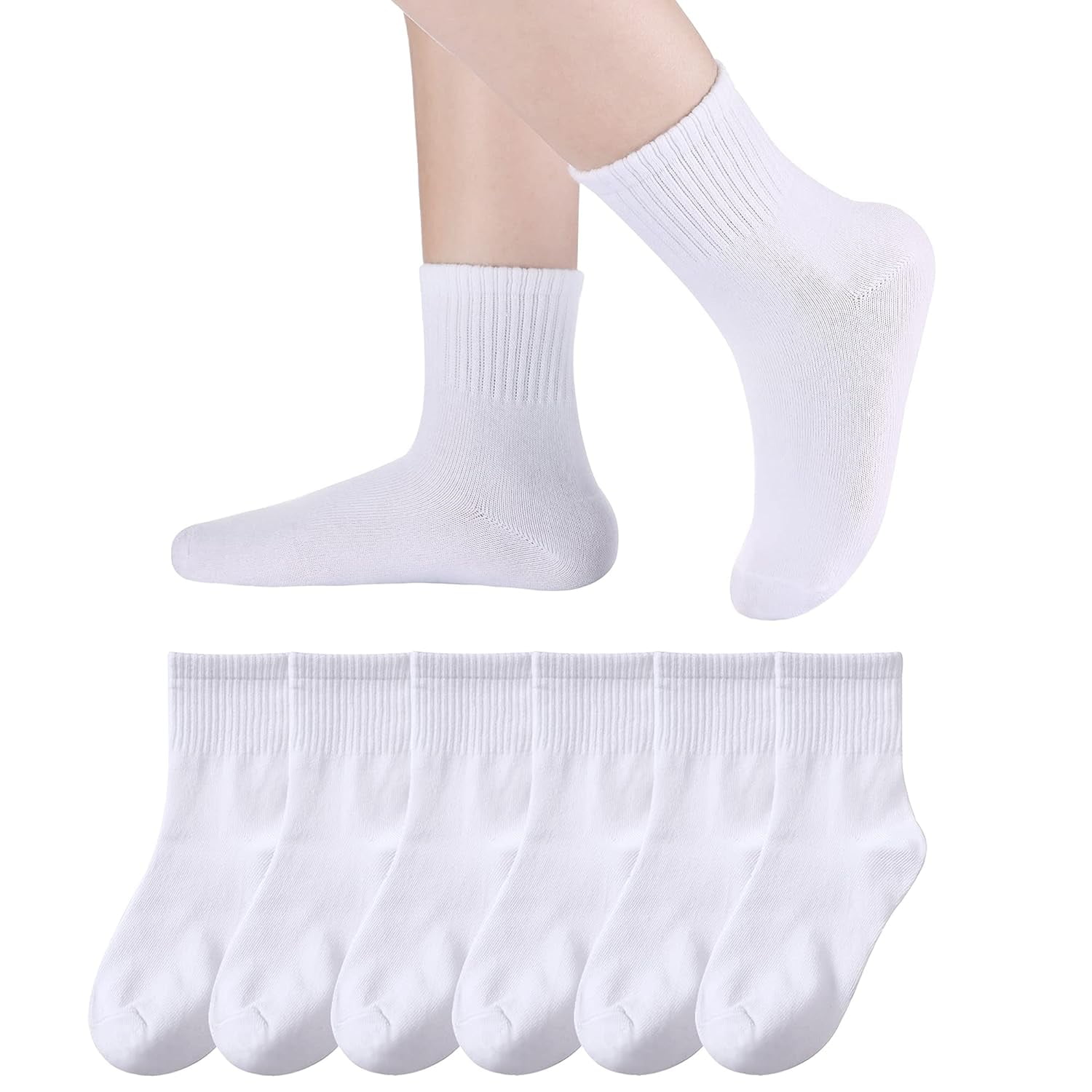 Holzlrgus Kids Athletic Crew Socks Boys Girls Cotton School Uniform Casual Basic Socks 6 Pairs 3-5T White - Image 1