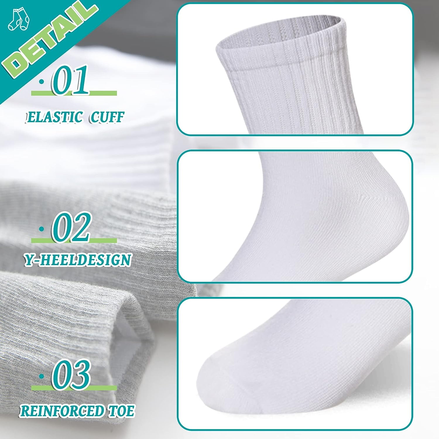 Holzlrgus Kids Athletic Crew Socks Boys Girls Cotton School Uniform Casual Basic Socks 6 Pairs 6 - 8 Years White - Image 4