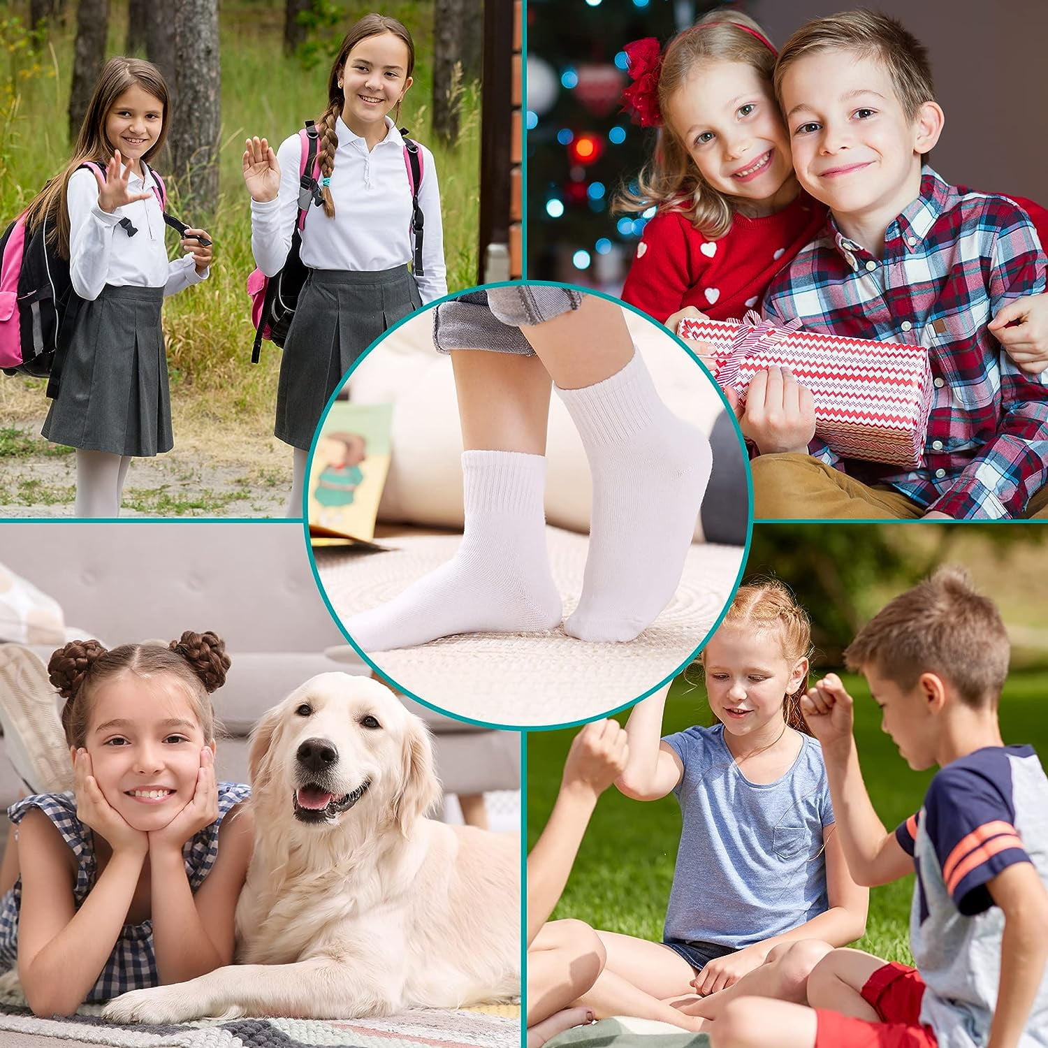 Holzlrgus Kids Athletic Crew Socks Boys Girls Cotton School Uniform Casual Basic Socks 6 Pairs 9 - 12 Years White - Image 5