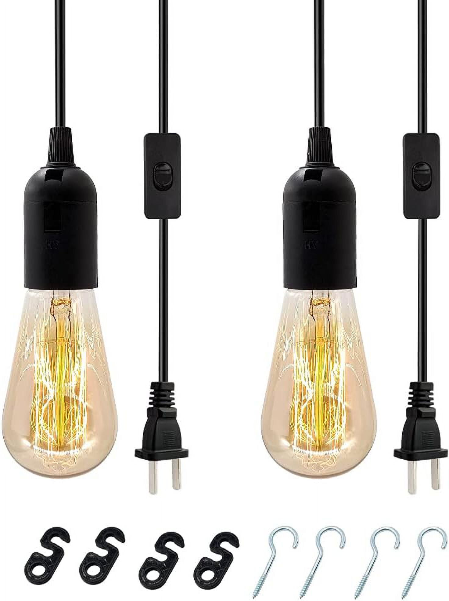 Plug in Hanging Light Kit, Retro Hanging Lights with Plug in Cord, E26 E27 Industrial Pendant Light Fixture, 5.9 FT Cord with On/Off Switch Hanging Lamp for Living Room Bedroom 2 Pack Black - Image 6