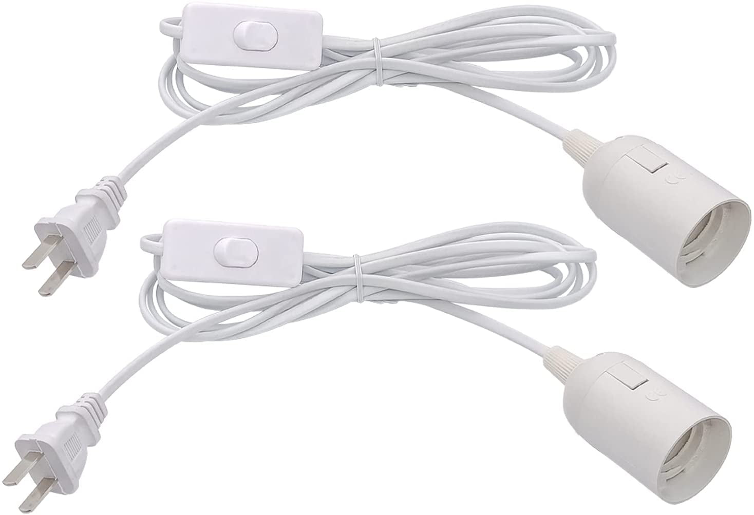 Plug in Hanging Light Kit, Retro Hanging Lights with Plug in Cord, E26 E27 Industrial Pendant Light Fixture, 5.9 FT Cord with On/Off Switch Hanging Lamp for Living Room Bedroom 2 Pack White - Image 1