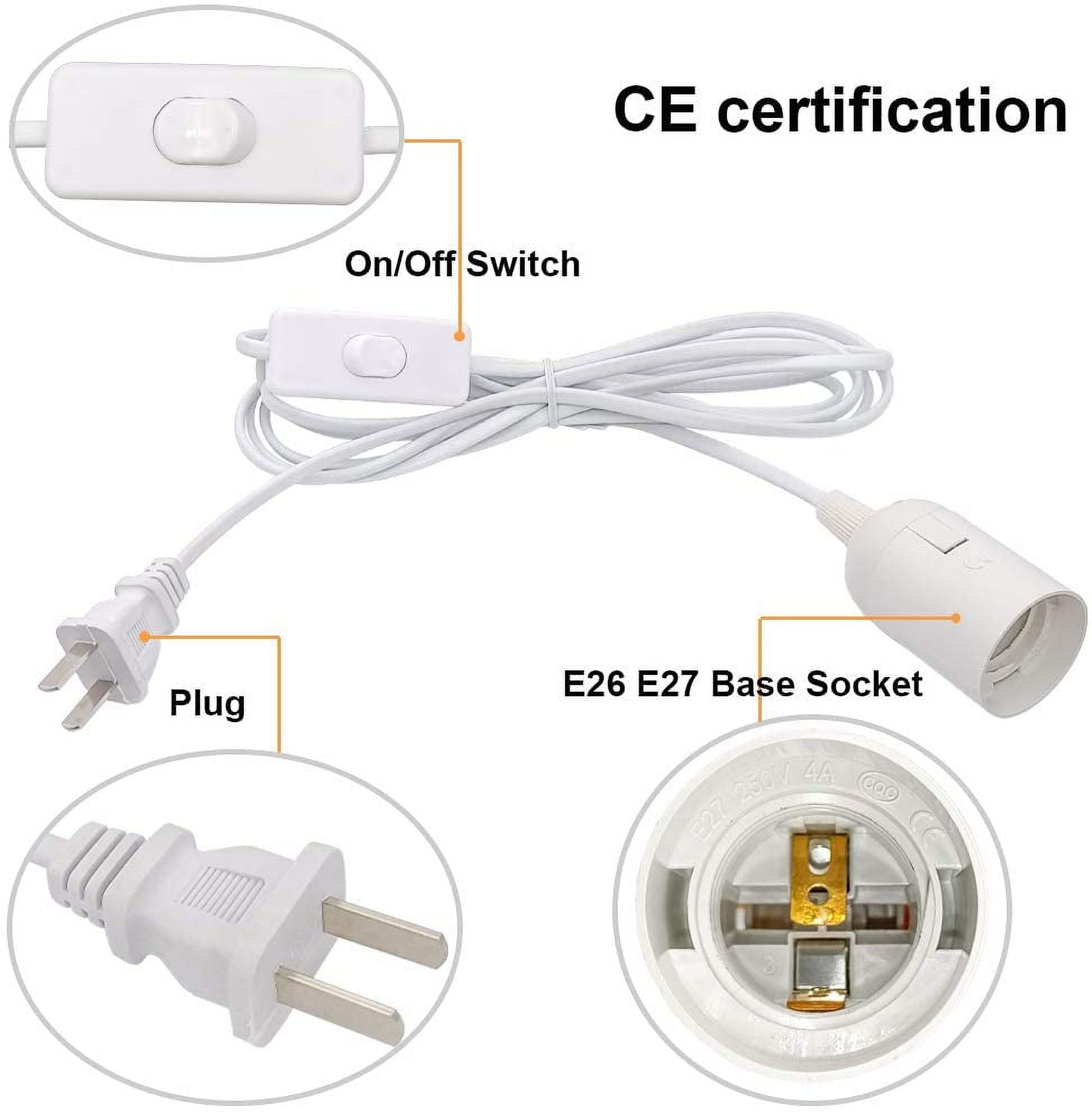 Plug in Hanging Light Kit, Retro Hanging Lights with Plug in Cord, E26 E27 Industrial Pendant Light Fixture, 5.9 FT Cord with On/Off Switch Hanging Lamp for Living Room Bedroom 2 Pack White - Image 4