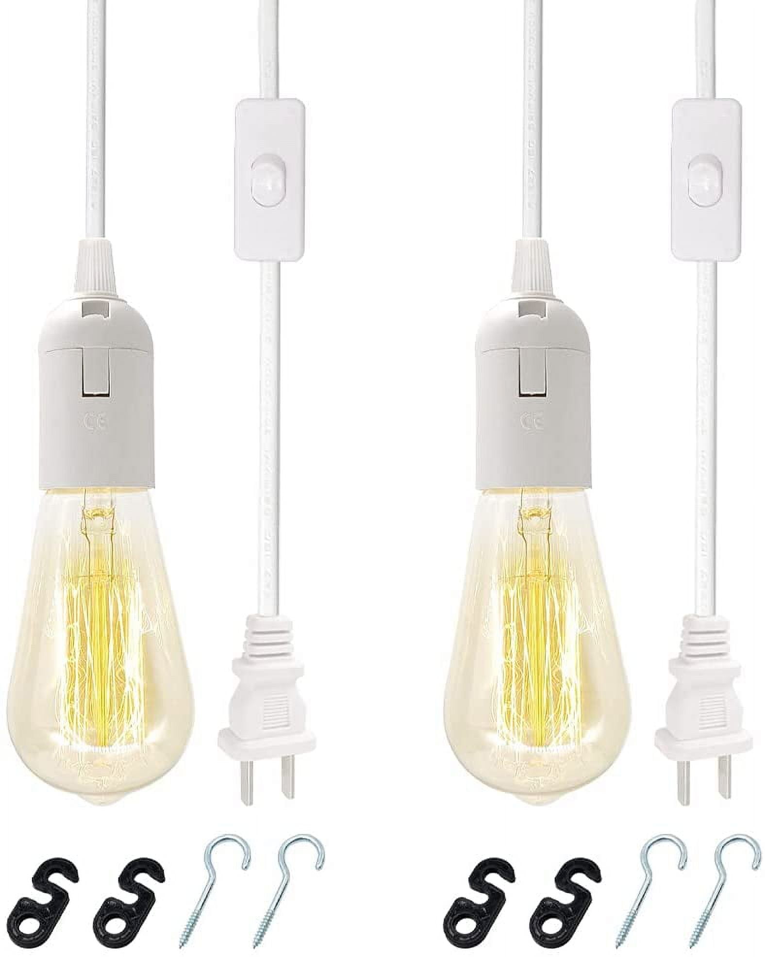 Plug in Hanging Light Kit, Retro Hanging Lights with Plug in Cord, E26 E27 Industrial Pendant Light Fixture, 5.9 FT Cord with On/Off Switch Hanging Lamp for Living Room Bedroom 2 Pack White - Image 6