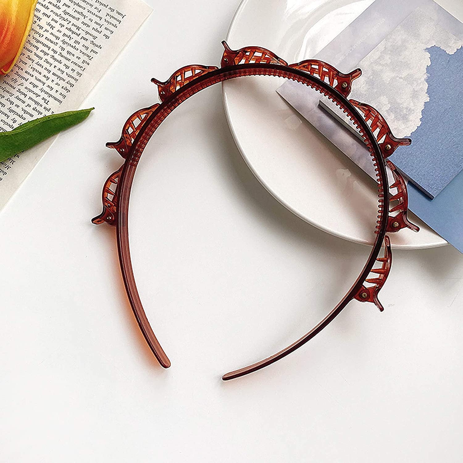 Headbands for Women Head bands with Braided Hair Clips for Girls Thin Headband with Clips - Image 2